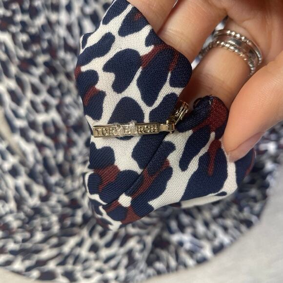 TORY BURCH Medium Blue Brown Leopard Cheetah 3/4 Sleeve Midi Dress Stretch - Picture 4 of 4